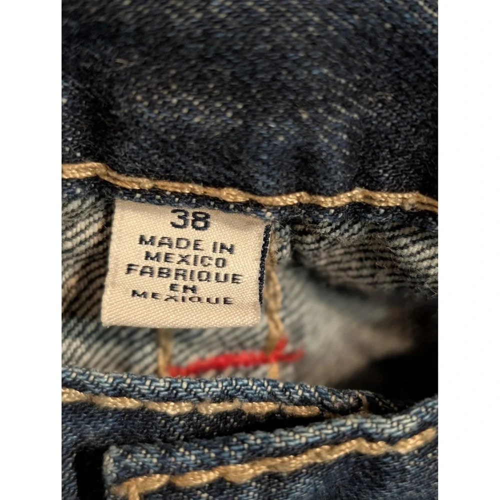 True Religion Straight Leg Distressed Jeans Mens 38 Dark Wash Ripped Denim Blue